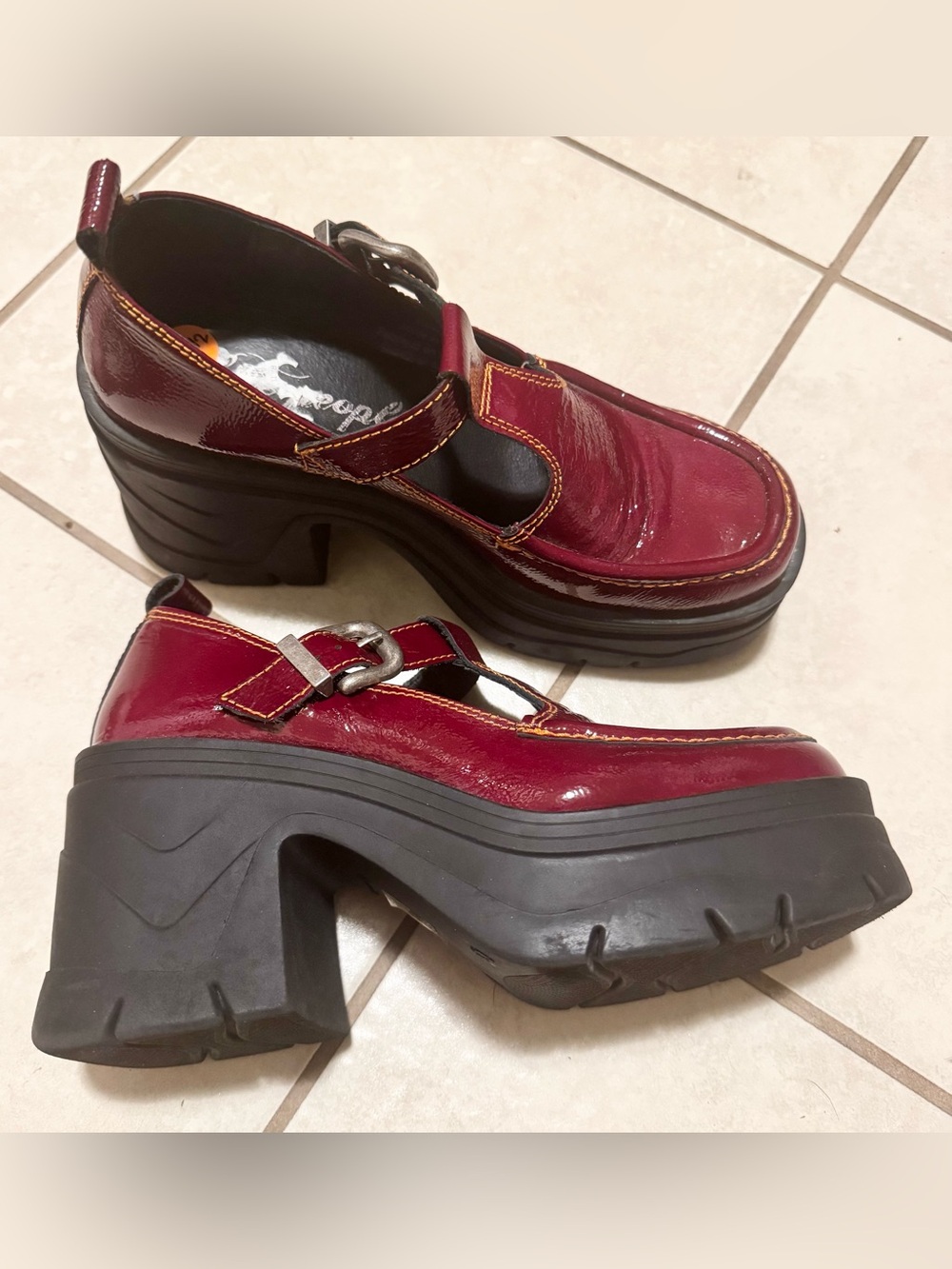 Free People Burgundy Patent Platform Mary Janes - Picture 4 of 5
